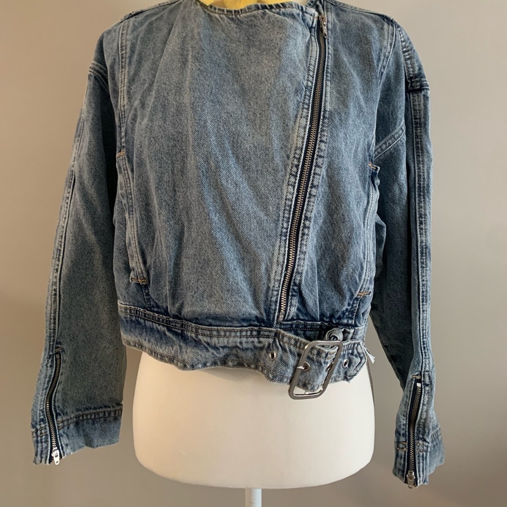 Zara Blue washed effect cropped Denim Jacket size Medium - Picture 3 of 8